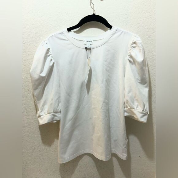 New The Drop Mariko Puff-Sleeve Crew-Neck Stretch Jersey T-Shirt in white - Picture 4 of 12